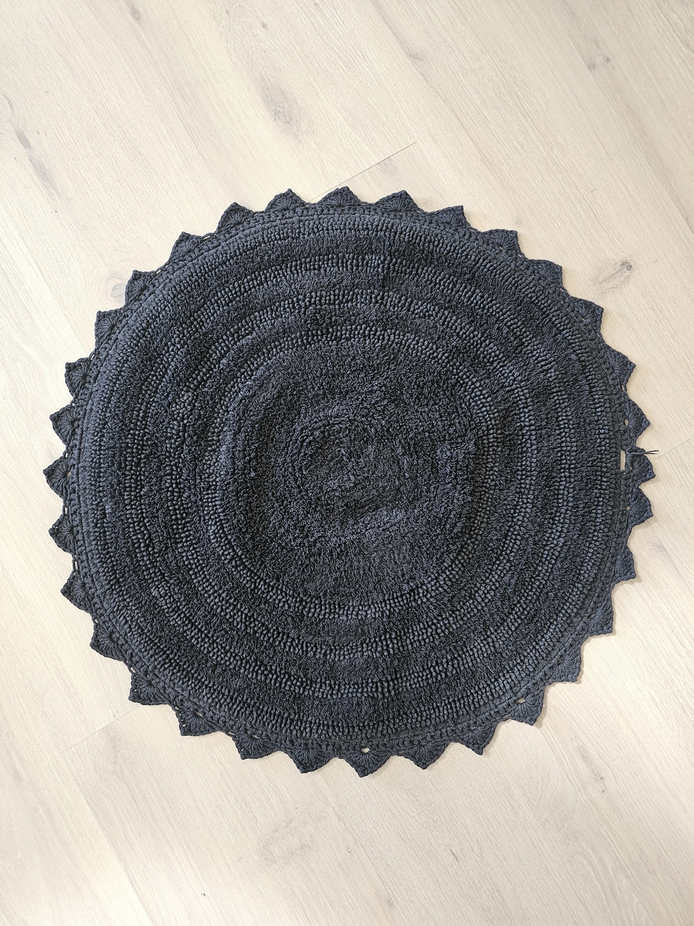 Black Round Crochet Bath Rug - Soft Textured Floor Mat